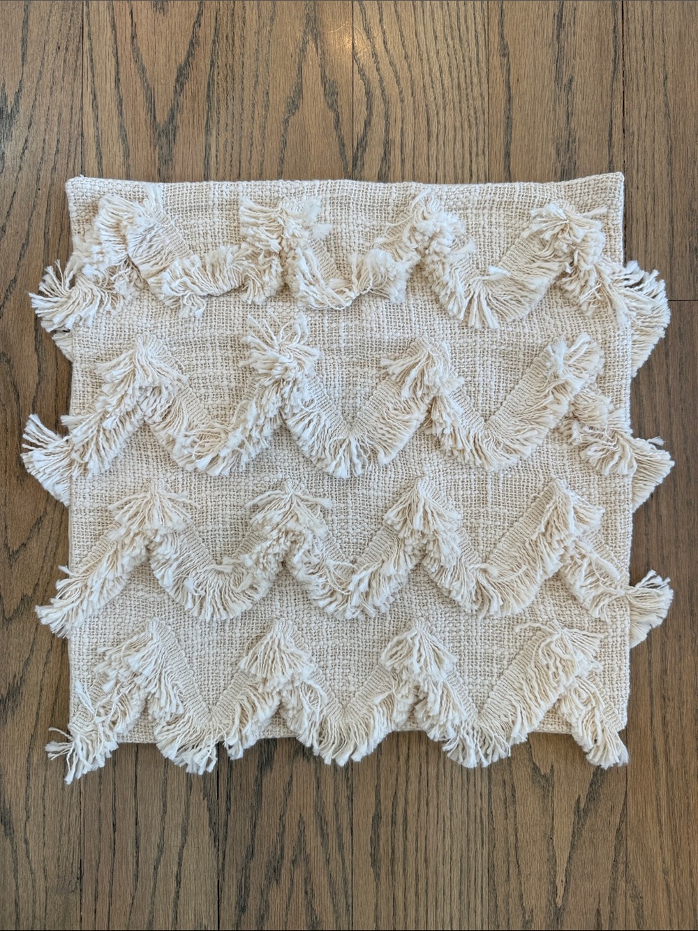 Uncommon James Bohemian Home Textured Fringe Throw Blanket in Cream 16x16
